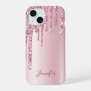 Coque iPhone 15 Nom de la poutre de la parties scintillant rose