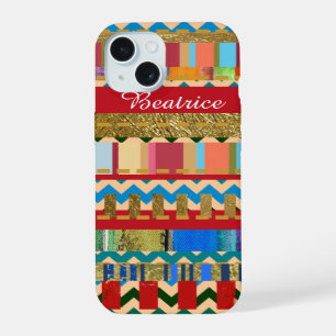 Coque iPhone 15 Nom de motif de rayures colorées Cool