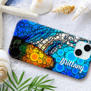 Coque iPhone 15 Nom de script de méduse marine orange océan bleu a