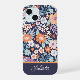 Coque iPhone 15 Nom de script de motif floral luxuriant botanique