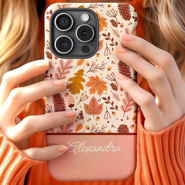 Coque iPhone 15 Nom de script floral botanique d'automne (Créateur téléchargé)