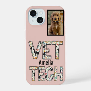 Coque iPhone 15 Nom de technicien vétérinaire de compagnie rose