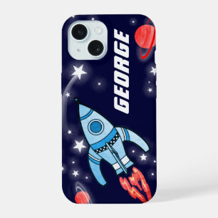 Coque iPhone 15 Nom des enfants fusée espace marine