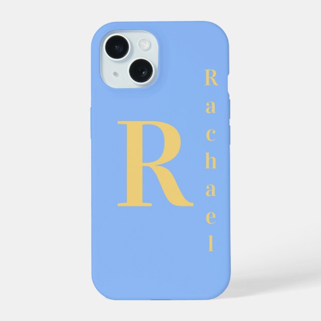 Coque iPhone 15 Nom du monogramme Pastel Blue (Verso)