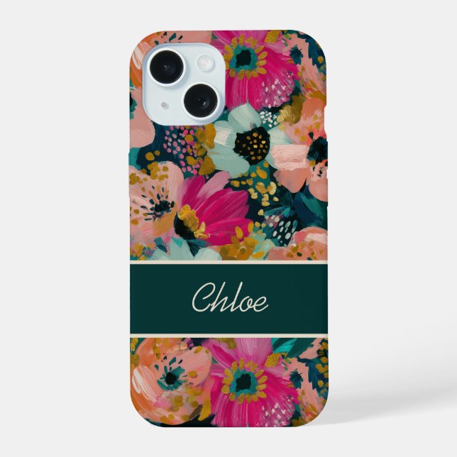 Coque iPhone 15 Nom floral (Verso)