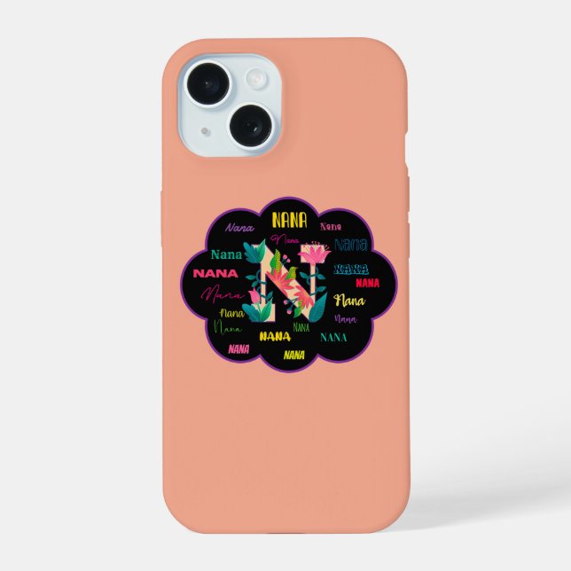 Coque iPhone 15 Nom initial floral Fleur Nana (Verso)