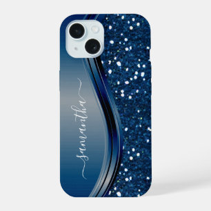 Coque iPhone 15 Nom manuscrit Marine Parties scintillant en métal