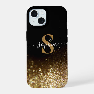 Coque iPhone 15 Nom monogrammé pailleté élégant