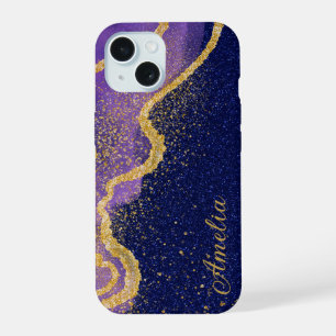 Coque iPhone 15 Nom monogrammé pailleté élégant