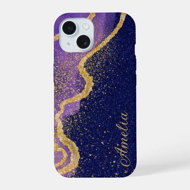 Coque iPhone 15 Nom monogrammé pailleté élégant (Verso)