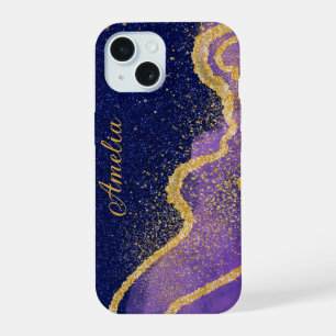 Coque iPhone 15 Nom monogrammé pailleté élégant