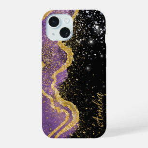 Coque iPhone 15 Nom monogrammé pailleté élégant
