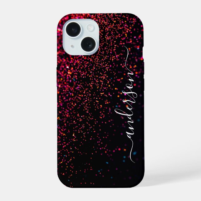Coque iPhone 15 Nom monogrammé pailleté élégant (Verso)