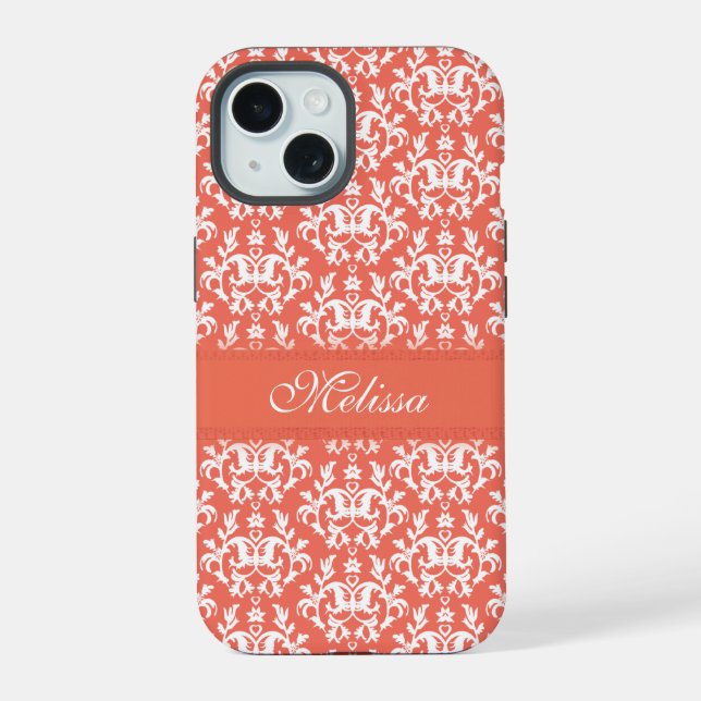 Coque iPhone 15 nom orange damas emberglow  (Verso)