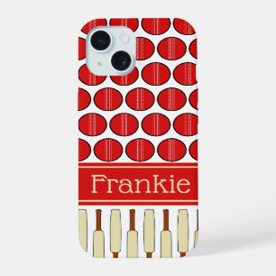 Coque iPhone 15 Nom personnalisé à motifs de cricket