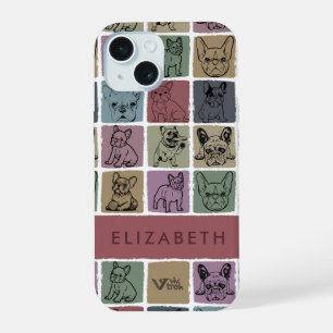 Coque iPhone 15 Nom personnalisé Bouledogue français Floral Rétro