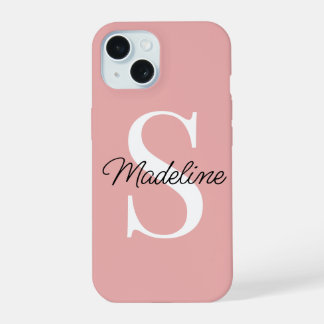 Coque iPhone 15 Nom personnalisé Monogramme sur Pretty Pastel Rose
