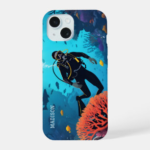 Coque iPhone 15 Nom personnalisé Scuba Diver