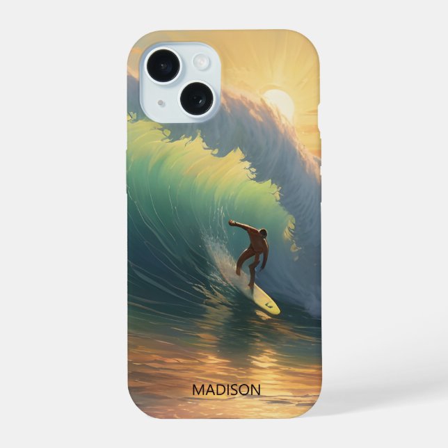 Coque iPhone 15 Nom personnalisé Surfing (Verso)
