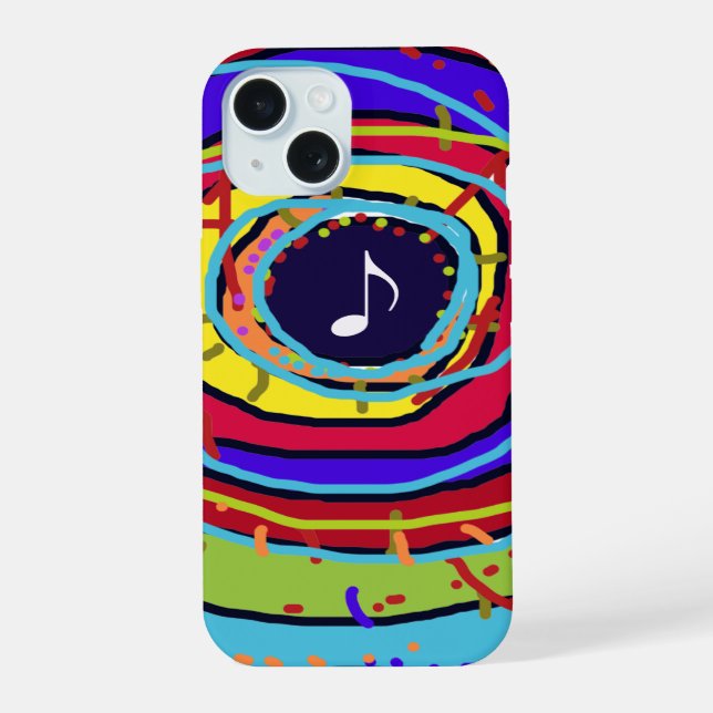 Coque iPhone 15 Note de musique colorée (Verso)