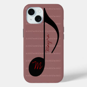 Coque iPhone 15 note de musique rose noir personnalisée