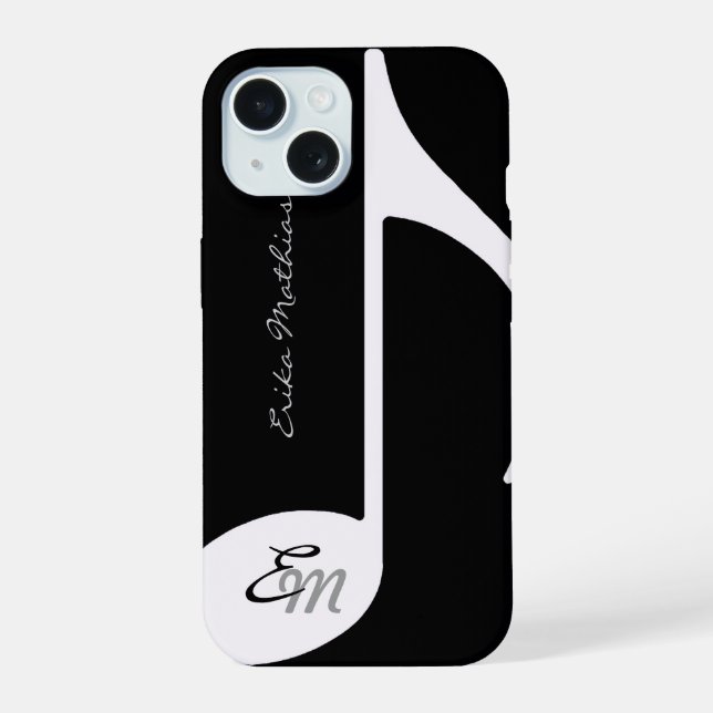 Coque iPhone 15 note musicale ~ ajouter initiale (Verso)