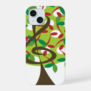 Coque iPhone 15 Notes aigües de cerise musicale arbre fantaisiste