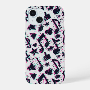Coque iPhone 15 Notes de musique déformées & motif de cœurs