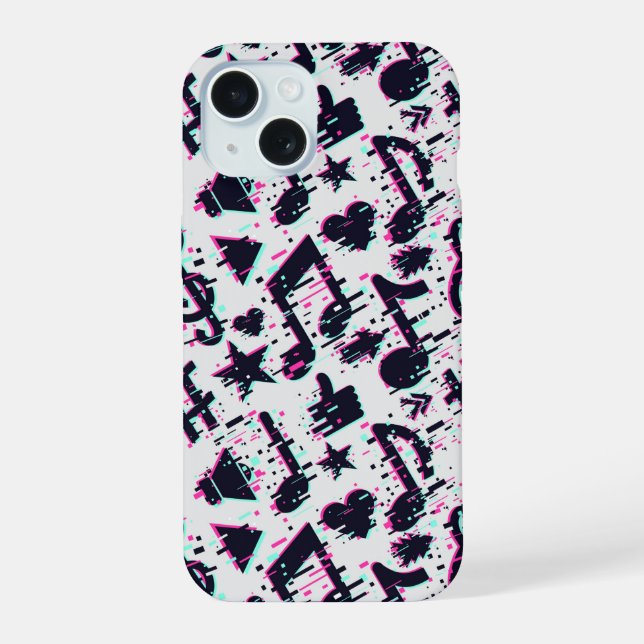 Coque iPhone 15 Notes de musique déformées & motif de cœurs (Verso)