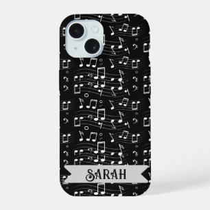 Coque iPhone 15 Notes de Musique Nom Personnalisé