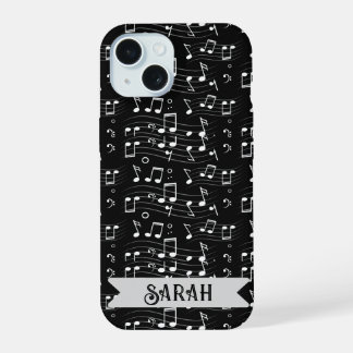 Coque iPhone 15 Notes de Musique Nom Personnalisé