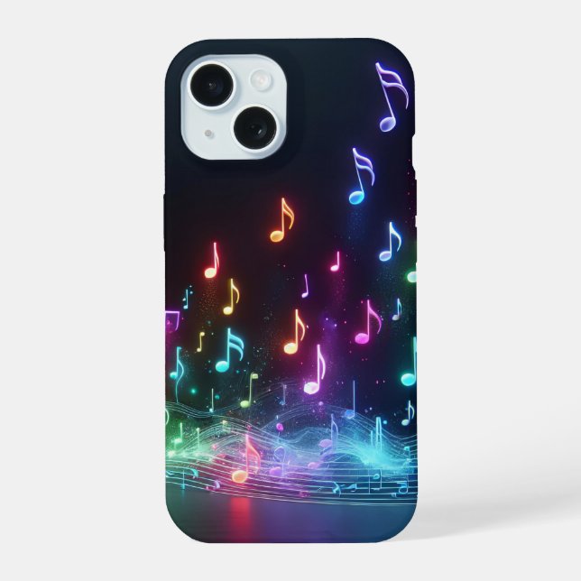 Coque iPhone 15 Notes musicales néon  (Verso)