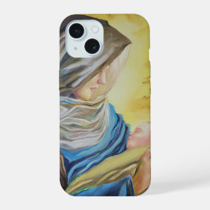 Coque iPhone 15 Notre Dame du Silence tenant le bébé Jésus