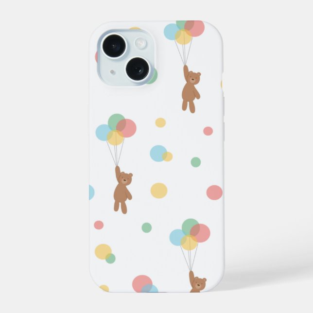 Coque iPhone 15 Nounours avec ballons  (Verso)