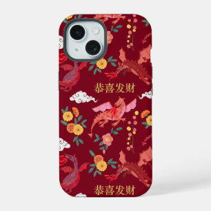 Coque iPhone 15 Nouvel an lunaire du dragon rouge 