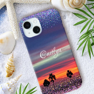 Coque iPhone 15 Nuage orange bleu coucher de soleil ombre confetti