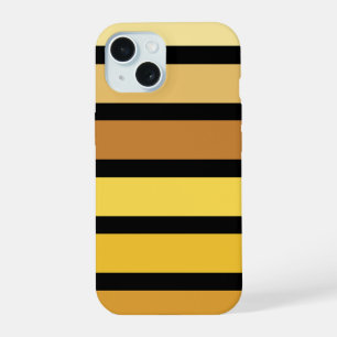 Coque iPhone 15 Nuances de rayures jaunes dorées sur fond noir