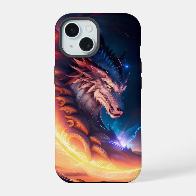 Coque iPhone 15 Nuit de feu Dragon Scape (Verso)