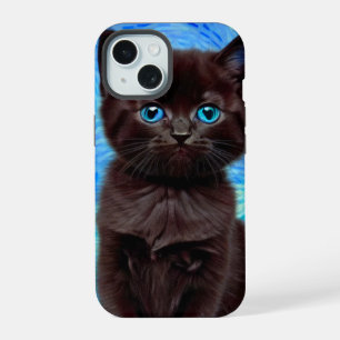 Coque iPhone 15 Nuit étoilée de Van Gogh Chat Noir