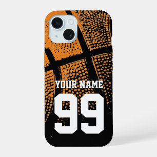 Coque iPhone 15 Numéro de maillot de basket-ball personnalisé cool