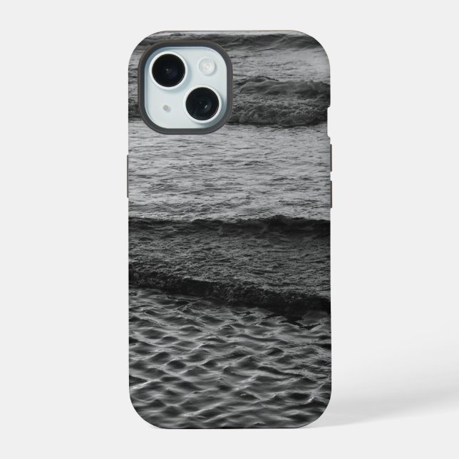 Coque iPhone 15 Océan noir et blanc (Verso)