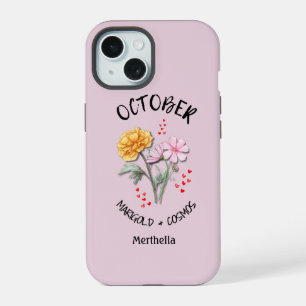 Coque iPhone 15 OCTOBRE Rose Fleur du Mois de Naissance Nom Person