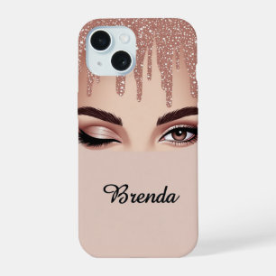 Coque iPhone 15 Œil Féminin Rose Gold Drip ✨ Glam Glitter Luxe