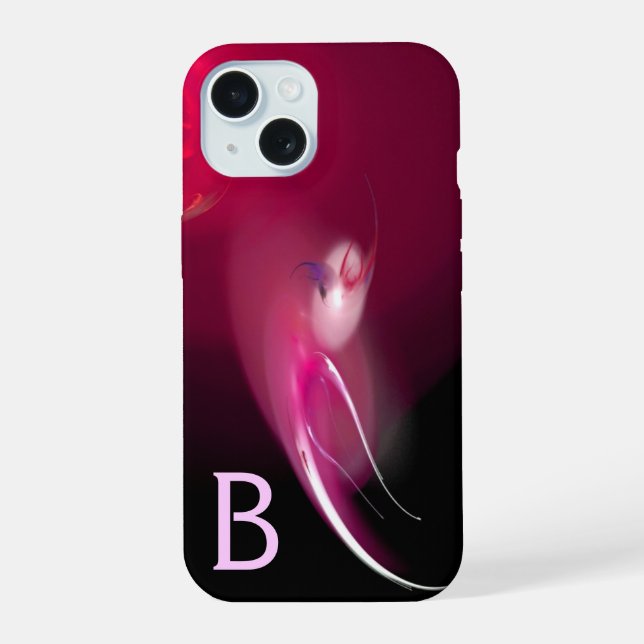 COQUE iPhone 15 OISEAU CLAIR / FUCHSIA ROSE NOIR MONOGRAMME ABSTRA (Verso)