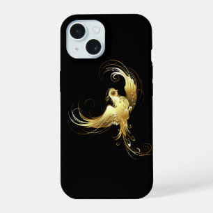 Coque iPhone 15 Oiseau doré sur fond noir