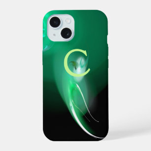 COQUE iPhone 15 OISEAU LUMINEUX / MONOGRAMME ABSTRAIT NOIR ET VERT