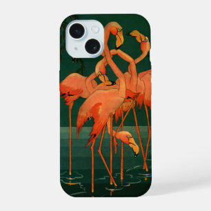 Coque iPhone 15 Oiseaux Animaux Sauvages Vintage, Flamants Roses T