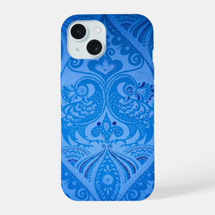 Coque iPhone 15 Oiseaux Paon Oriental Bleu