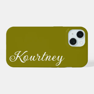 COQUE iPhone 15 OLIVE NOM PERSONNALISÉ ÉLÉGANT MODERNE CHIC