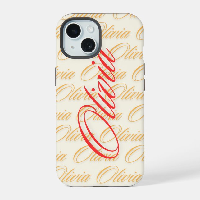 Coque iPhone 15 Olivia Nom Motif Design (Verso)